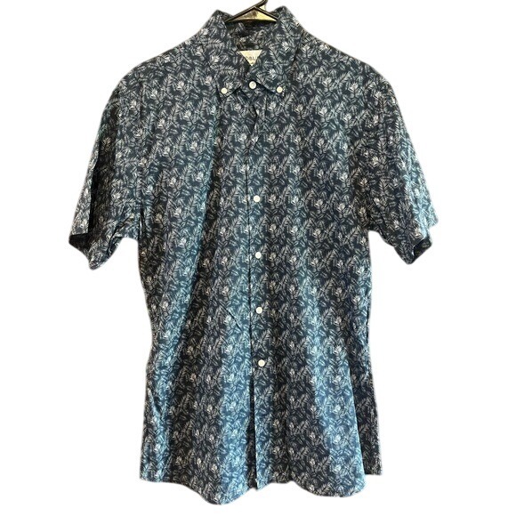 Ledbury Menswear Button Down Short Sleeve Palm Leaf Shirt baumwolle cotton 16.5L - Picture 2 of 8